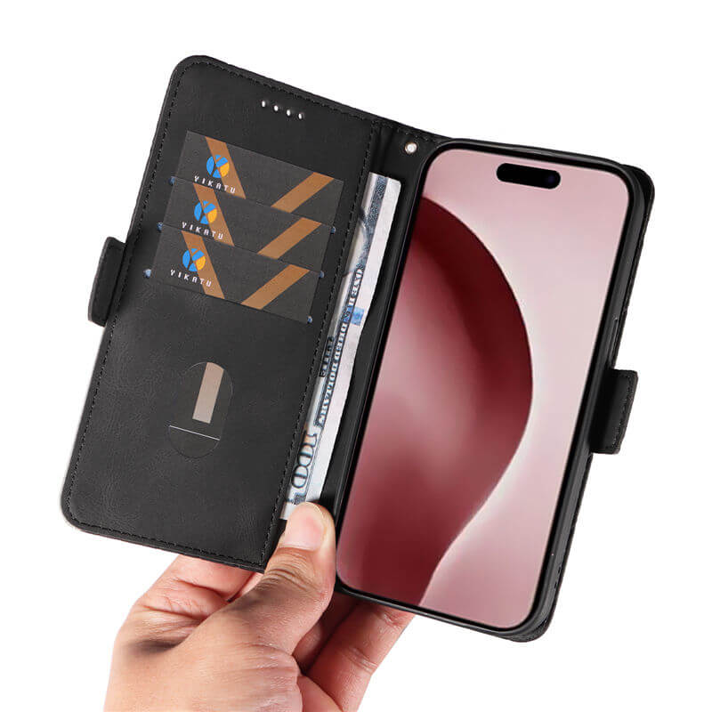 For iPhone 16 Pro Color Splicing Wallet Kickstand Magnetic Case