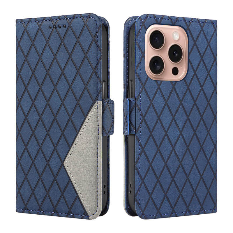 For iPhone 16 Pro Color Splicing Wallet Kickstand Magnetic Case