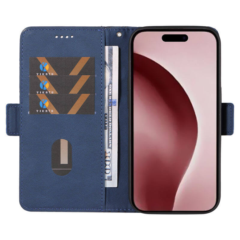 For iPhone 16 Pro Color Splicing Wallet Kickstand Magnetic Case