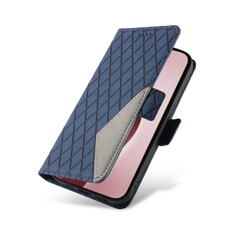 For iPhone 16 Pro Color Splicing Wallet Kickstand Magnetic Case