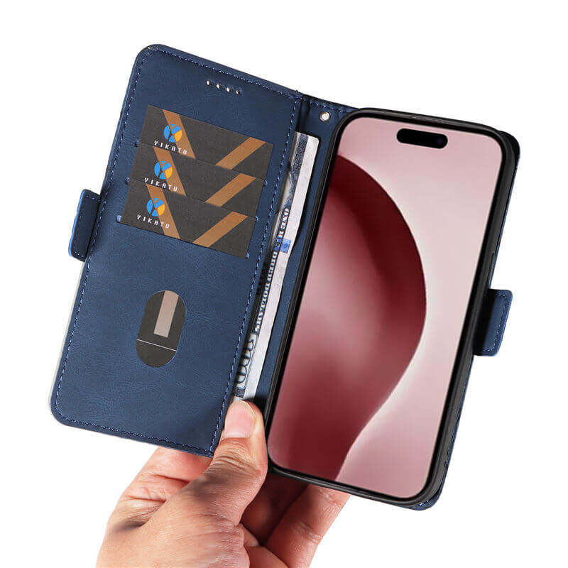 For iPhone 16 Pro Color Splicing Wallet Kickstand Magnetic Case