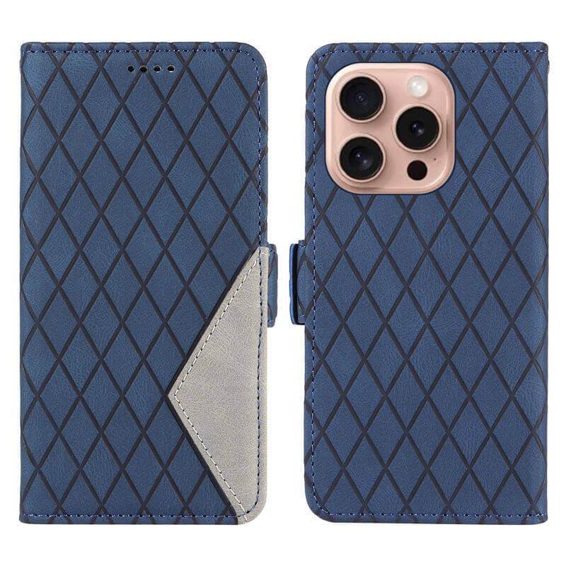 For iPhone 16 Pro Color Splicing Wallet Kickstand Magnetic Case