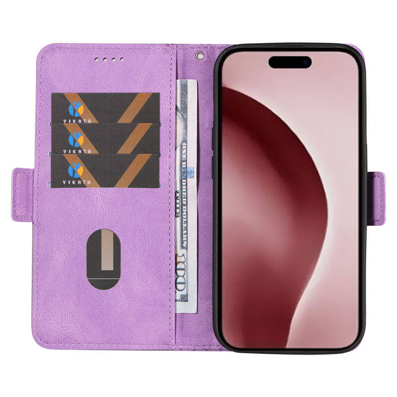 For iPhone 16 Pro Color Splicing Wallet Kickstand Magnetic Case