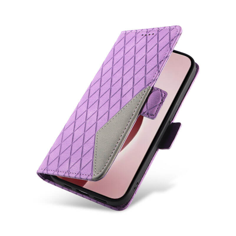 For iPhone 16 Pro Color Splicing Wallet Kickstand Magnetic Case