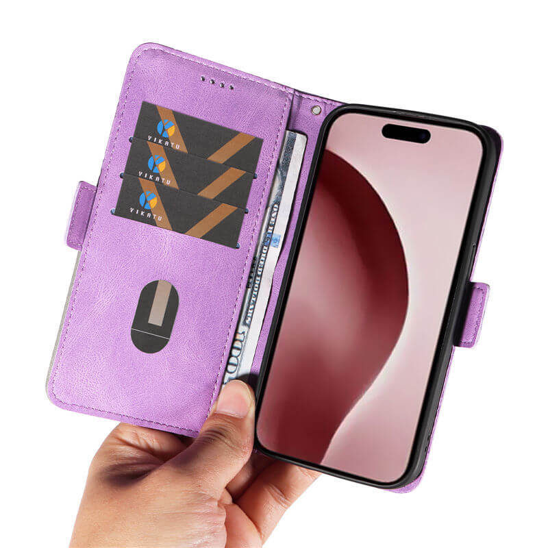 For iPhone 16 Pro Color Splicing Wallet Kickstand Magnetic Case