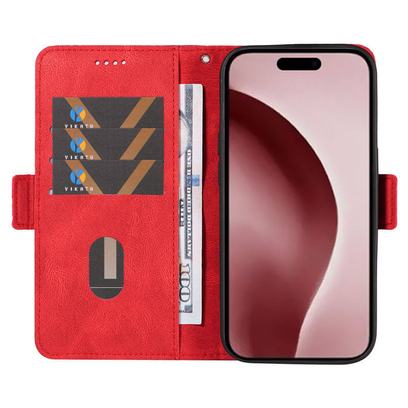 For iPhone 16 Pro Color Splicing Wallet Kickstand Magnetic Case