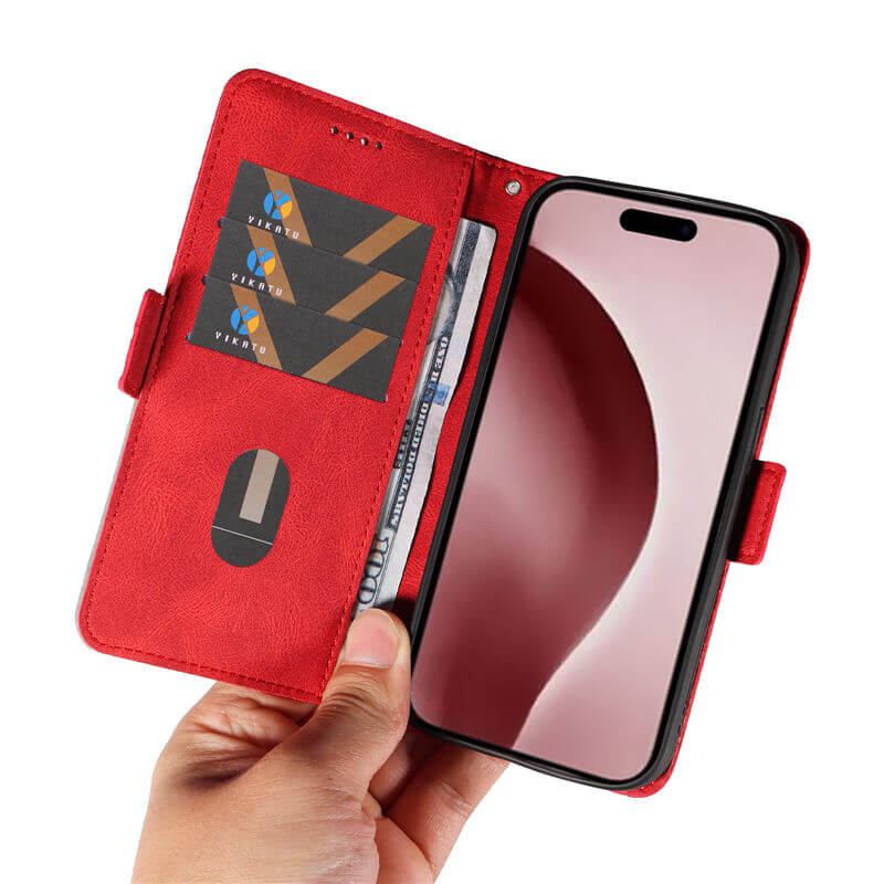 For iPhone 16 Pro Color Splicing Wallet Kickstand Magnetic Case