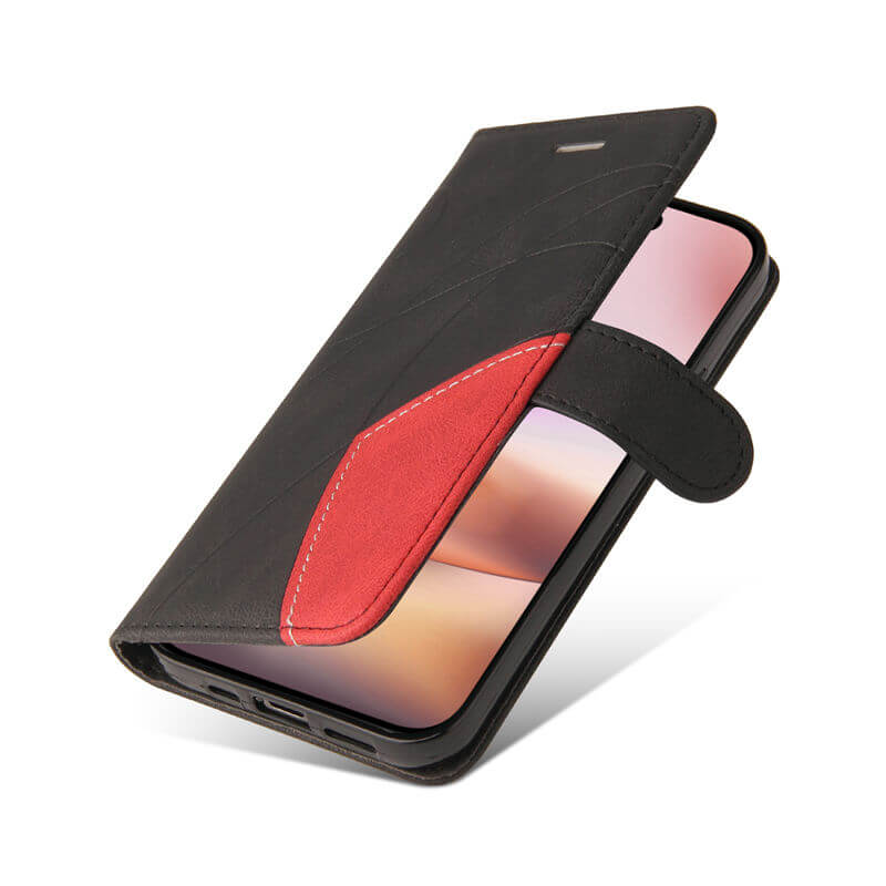 For iPhone 16 Plus Dual-Color Splicing Wallet Magnetic Stand Case