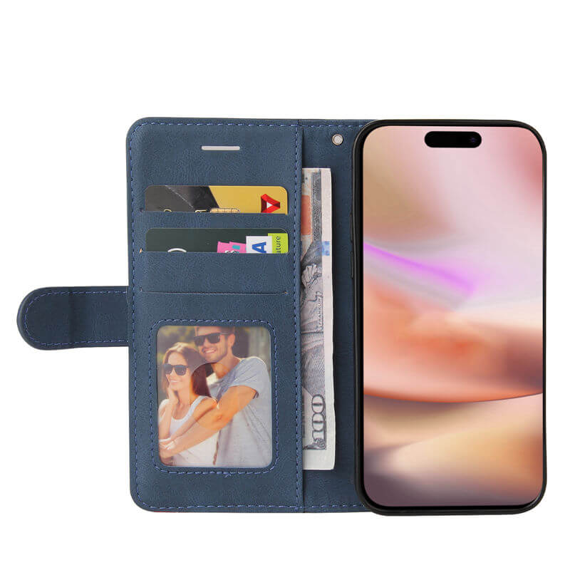 For iPhone 16 Plus Dual-Color Splicing Wallet Magnetic Stand Case