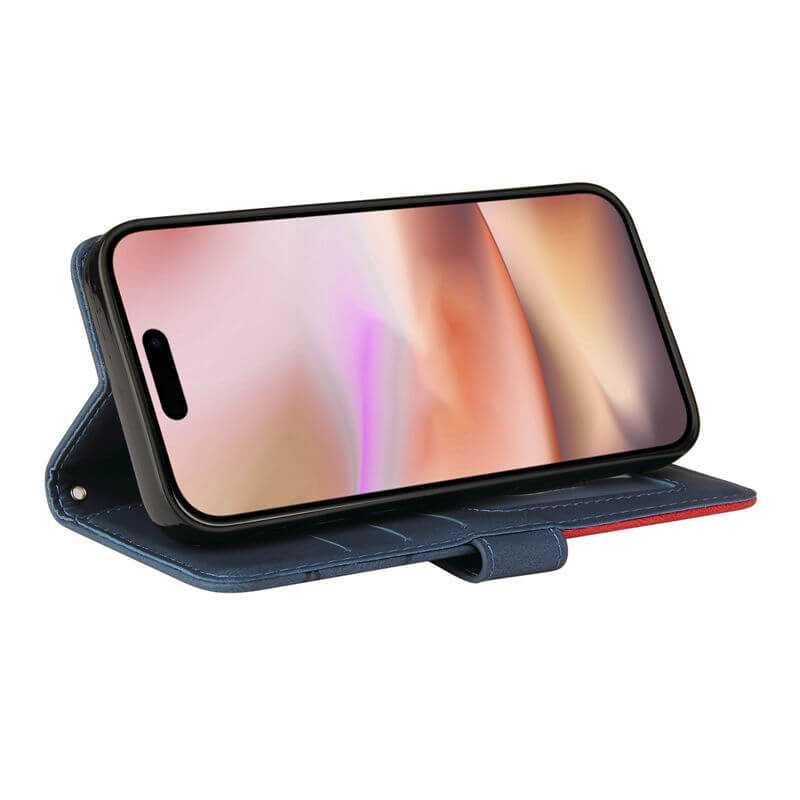 For iPhone 16 Plus Dual-Color Splicing Wallet Magnetic Stand Case