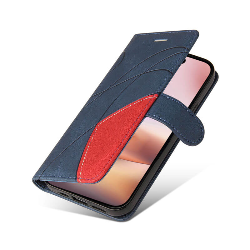 For iPhone 16 Plus Dual-Color Splicing Wallet Magnetic Stand Case