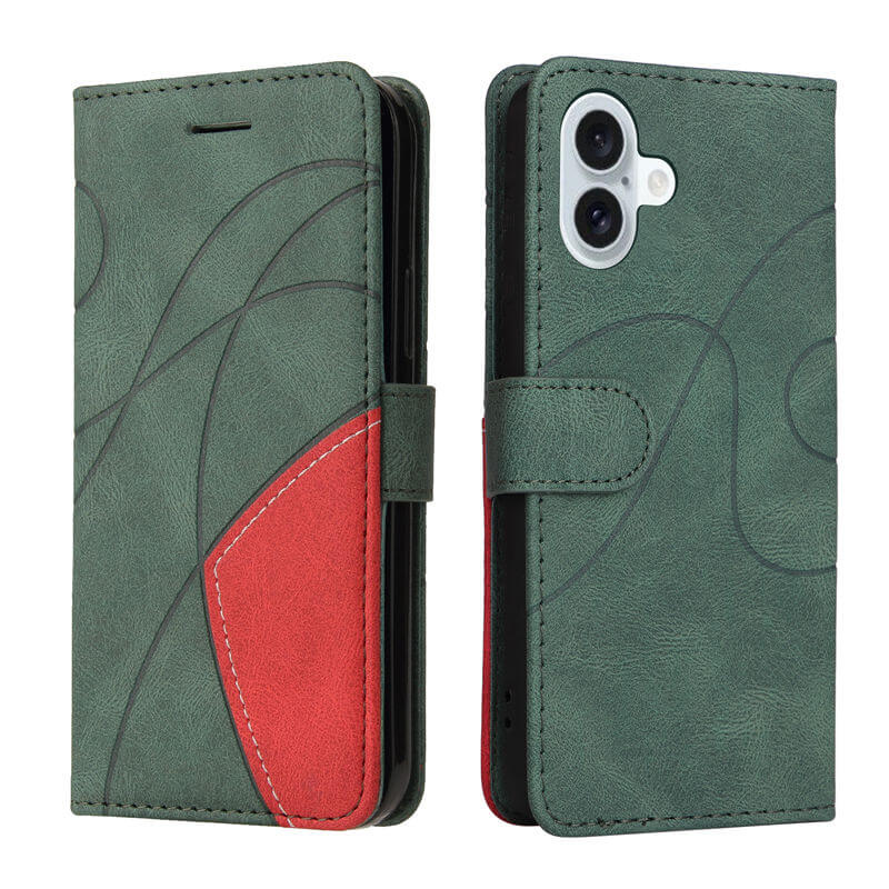 For iPhone 16 Plus Dual-Color Splicing Wallet Magnetic Stand Case