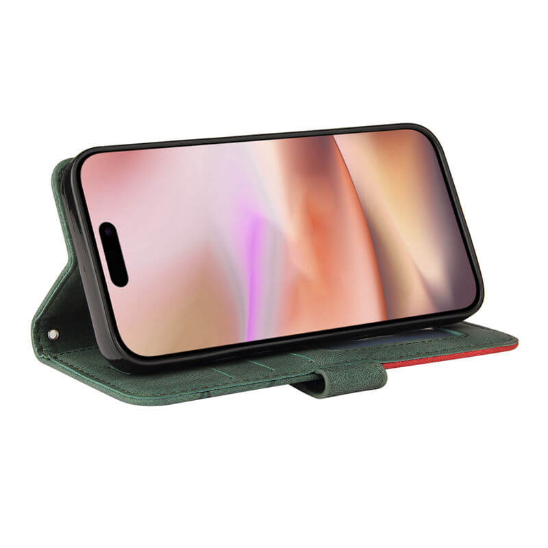 For iPhone 16 Plus Dual-Color Splicing Wallet Magnetic Stand Case