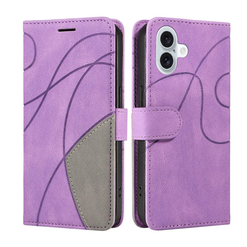 For iPhone 16 Plus Dual-Color Splicing Wallet Magnetic Stand Case