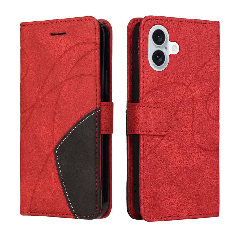 For iPhone 16 Plus Dual-Color Splicing Wallet Magnetic Stand Case