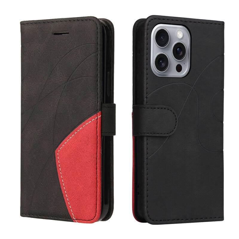 For iPhone 16 Pro Max Dual-Color Splicing Wallet Magnetic Stand Case