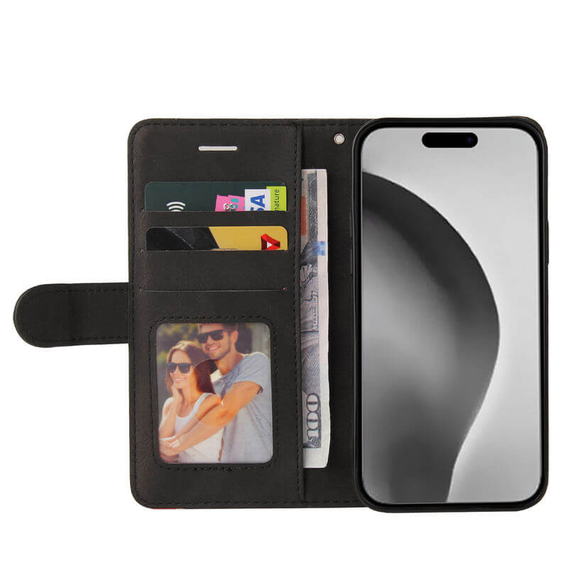 For iPhone 16 Pro Max Dual-Color Splicing Wallet Magnetic Stand Case