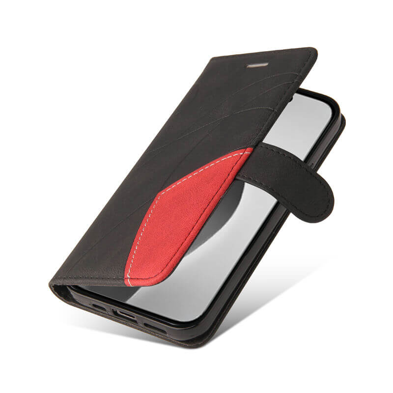 For iPhone 16 Pro Max Dual-Color Splicing Wallet Magnetic Stand Case