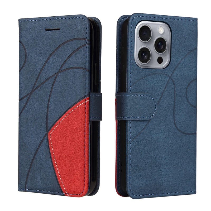 For iPhone 16 Pro Max Dual-Color Splicing Wallet Magnetic Stand Case