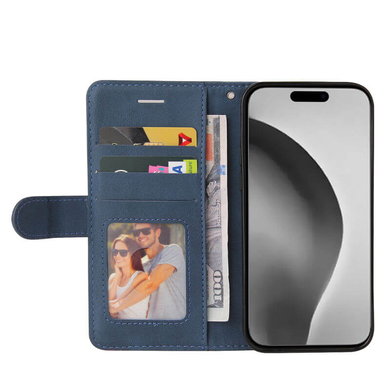 For iPhone 16 Pro Max Dual-Color Splicing Wallet Magnetic Stand Case