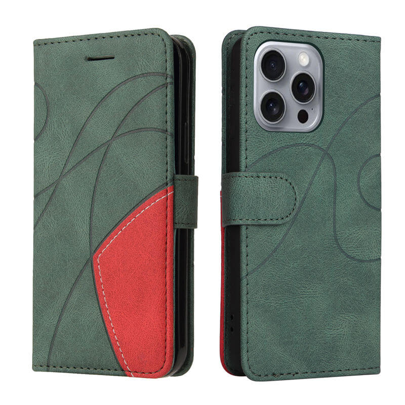 For iPhone 16 Pro Max Dual-Color Splicing Wallet Magnetic Stand Case