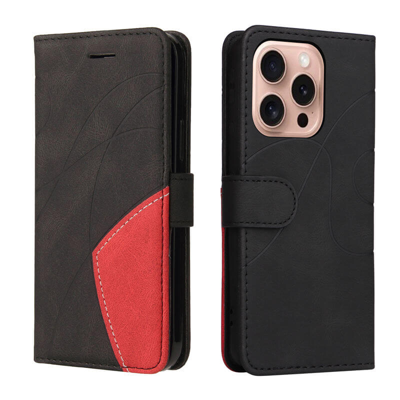 For iPhone 16 Pro Dual-Color Splicing Wallet Magnetic Stand Case