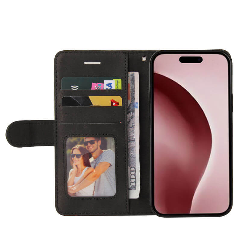 For iPhone 16 Pro Dual-Color Splicing Wallet Magnetic Stand Case