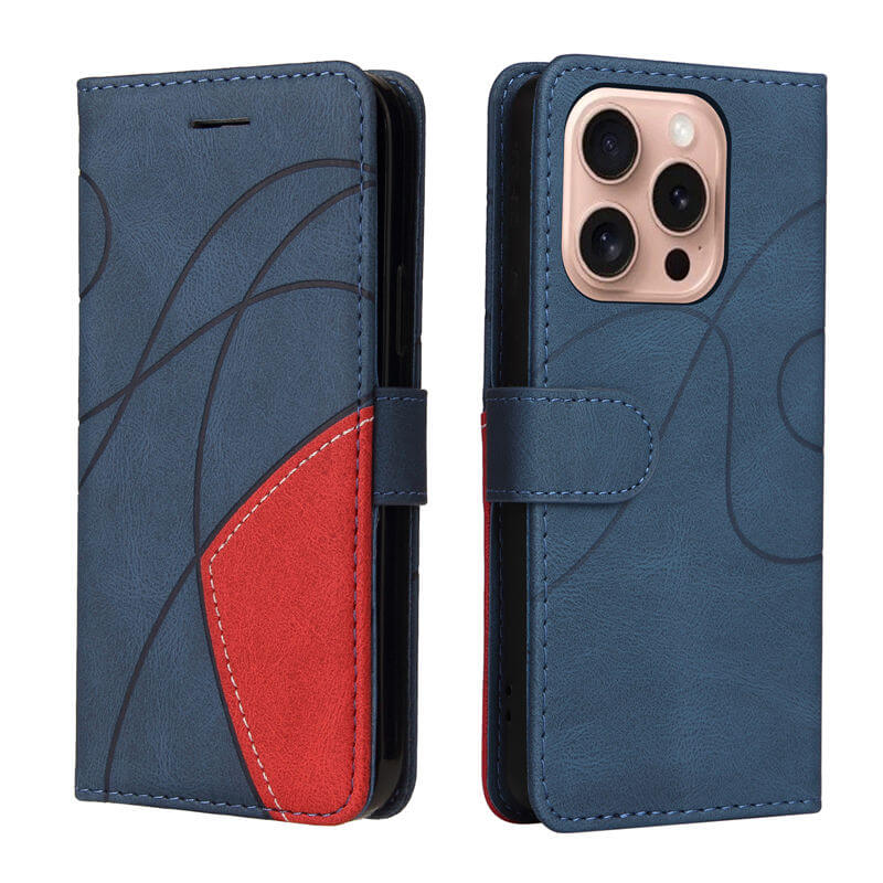 For iPhone 16 Pro Dual-Color Splicing Wallet Magnetic Stand Case