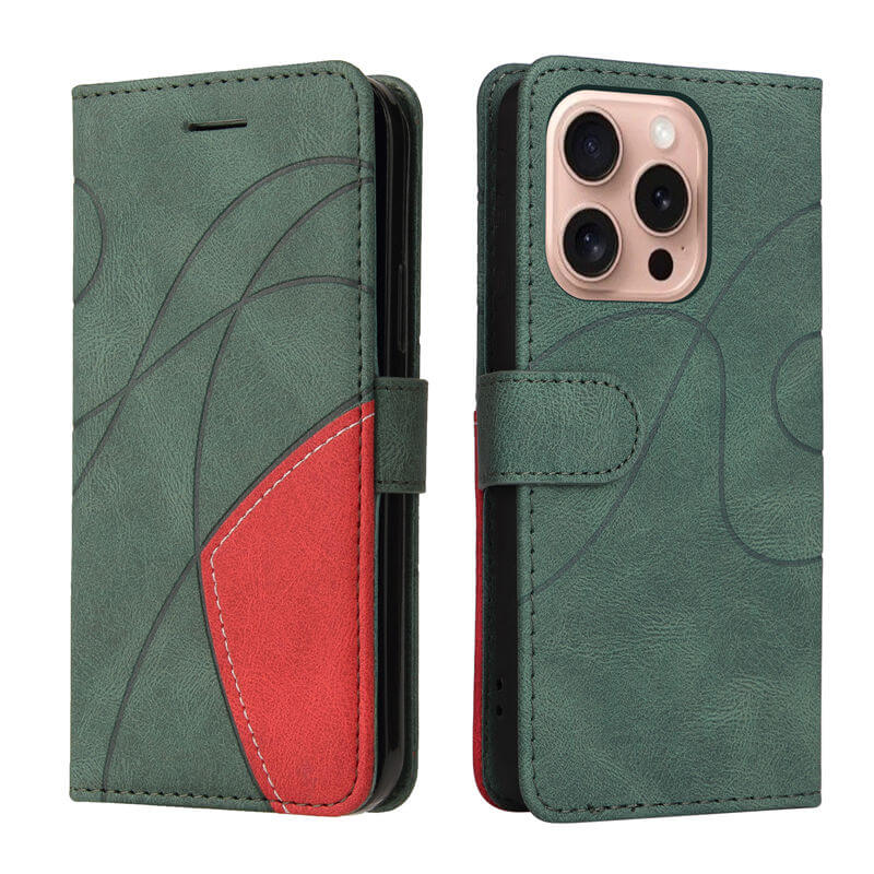 For iPhone 16 Pro Dual-Color Splicing Wallet Magnetic Stand Case