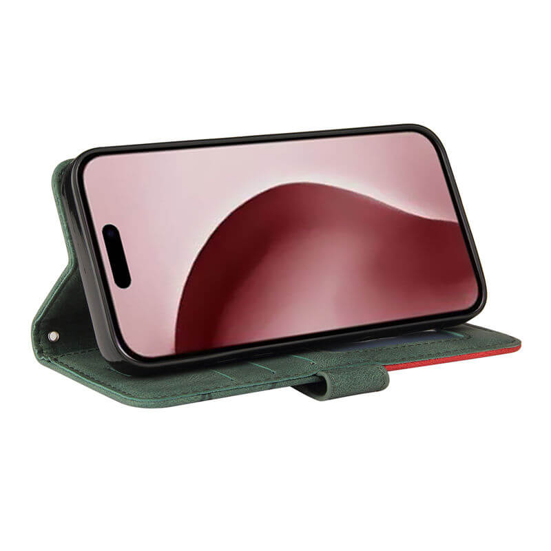 For iPhone 16 Pro Dual-Color Splicing Wallet Magnetic Stand Case