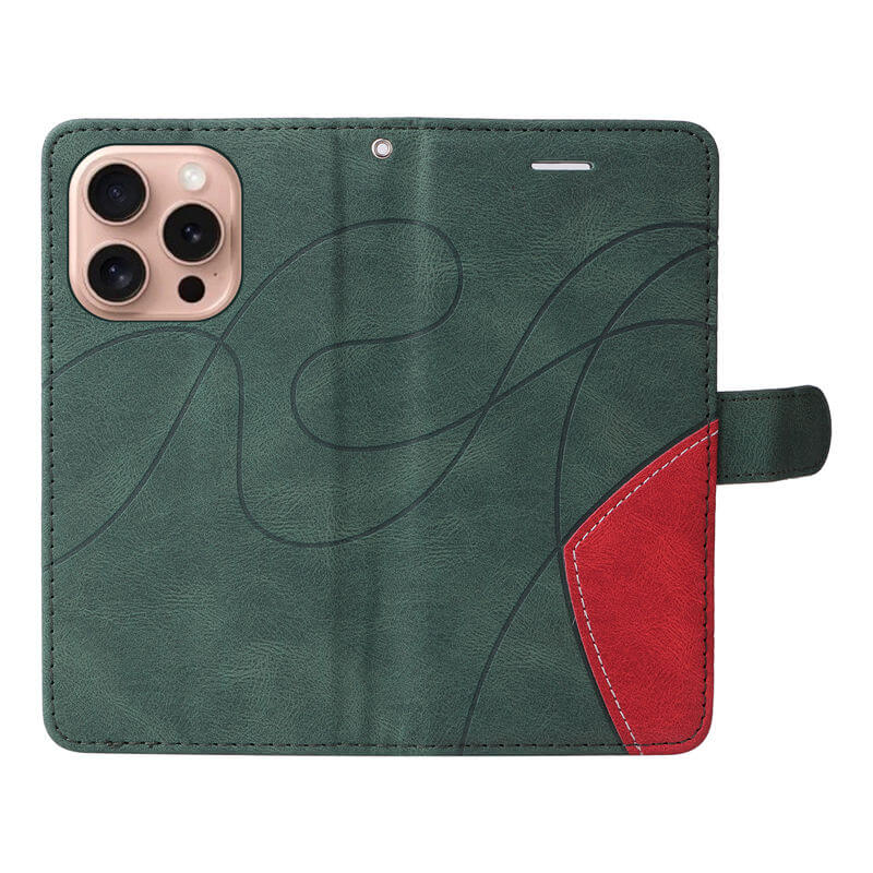 For iPhone 16 Pro Dual-Color Splicing Wallet Magnetic Stand Case