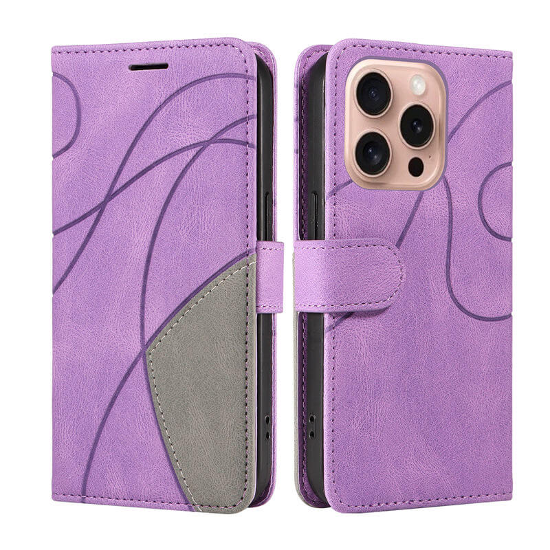 For iPhone 16 Pro Dual-Color Splicing Wallet Magnetic Stand Case