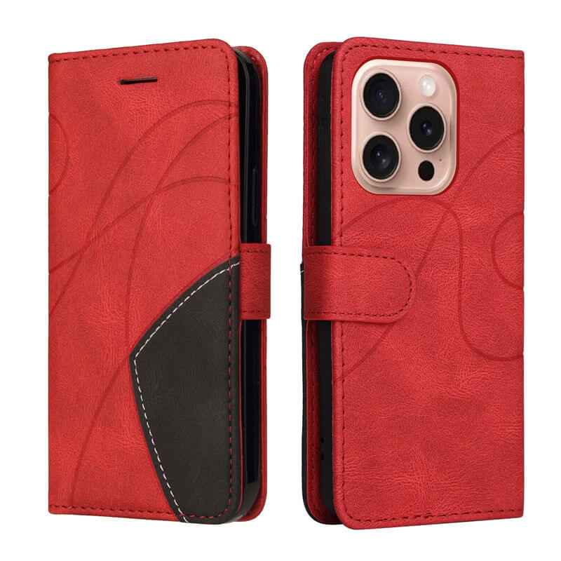 For iPhone 16 Pro Dual-Color Splicing Wallet Magnetic Stand Case