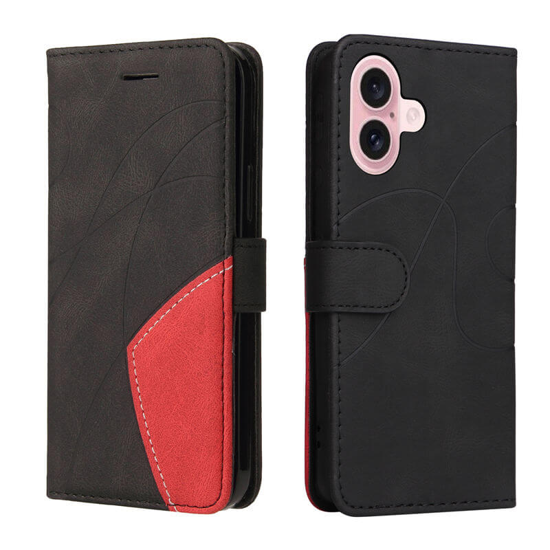 For iPhone 16 Dual-Color Splicing Wallet Magnetic Stand Case