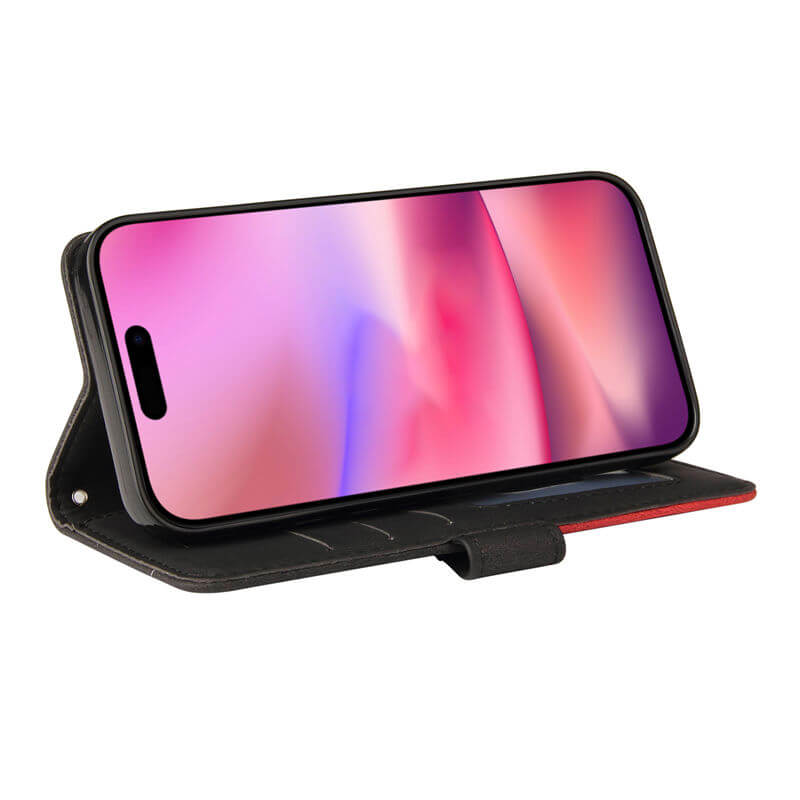 For iPhone 16 Dual-Color Splicing Wallet Magnetic Stand Case