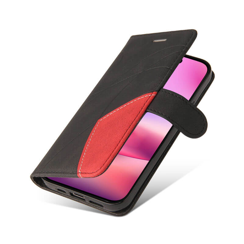 For iPhone 16 Dual-Color Splicing Wallet Magnetic Stand Case