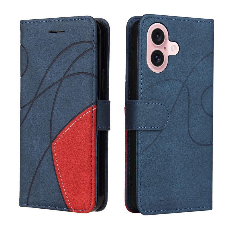 For iPhone 16 Dual-Color Splicing Wallet Magnetic Stand Case