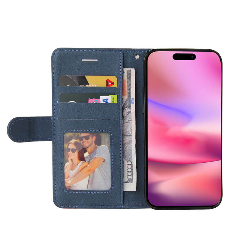 For iPhone 16 Dual-Color Splicing Wallet Magnetic Stand Case