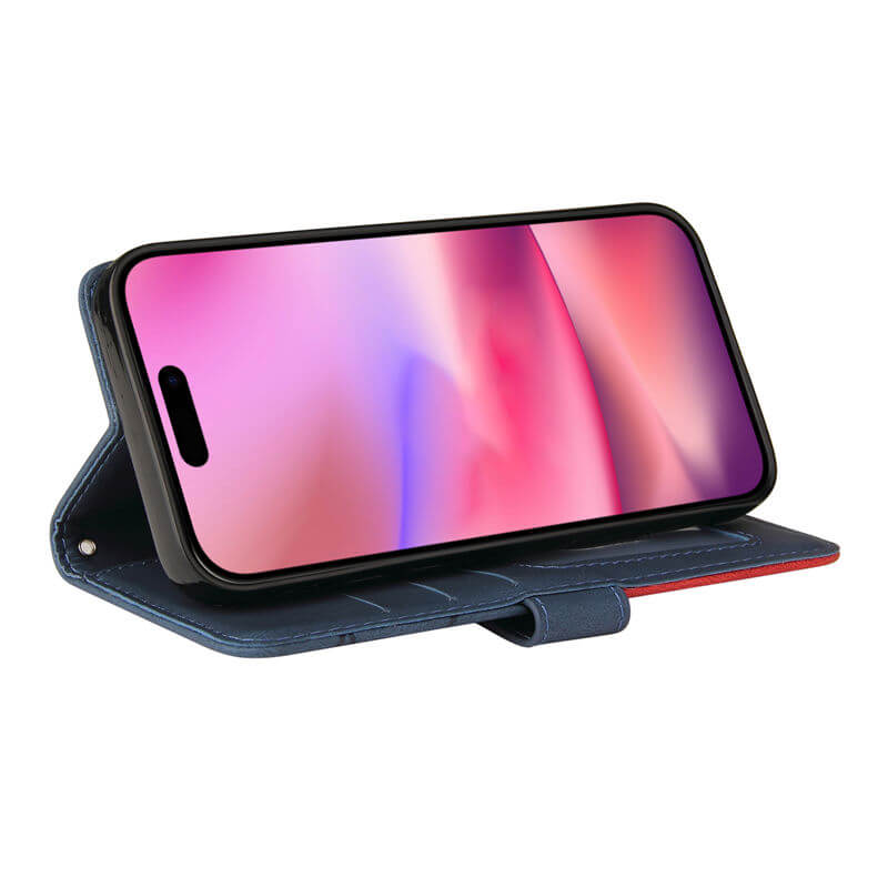 For iPhone 16 Dual-Color Splicing Wallet Magnetic Stand Case