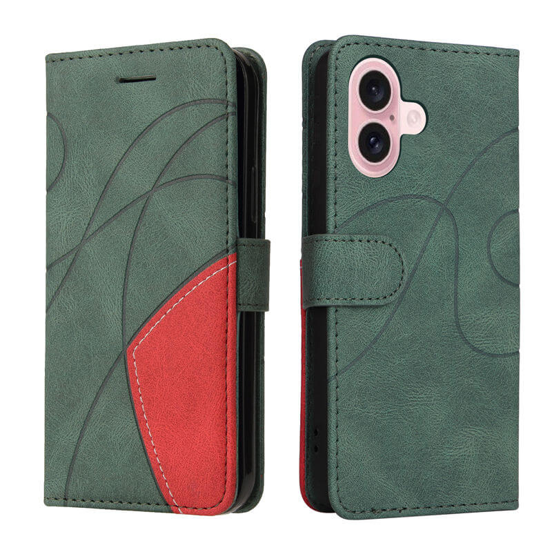 For iPhone 16 Dual-Color Splicing Wallet Magnetic Stand Case