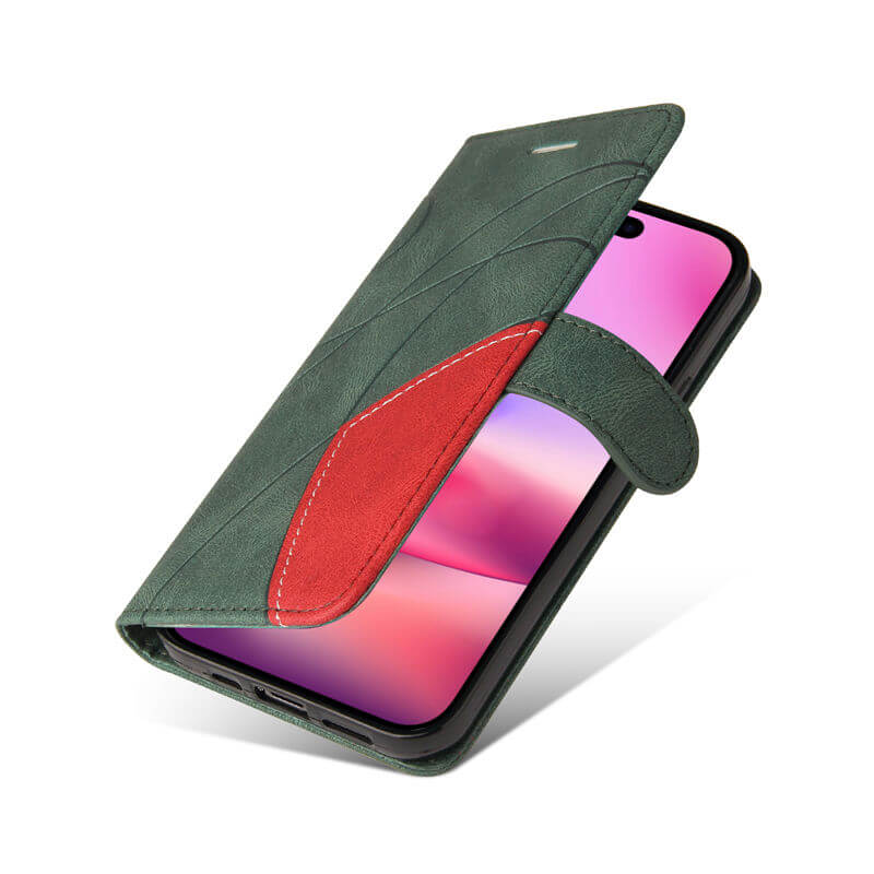 For iPhone 16 Dual-Color Splicing Wallet Magnetic Stand Case