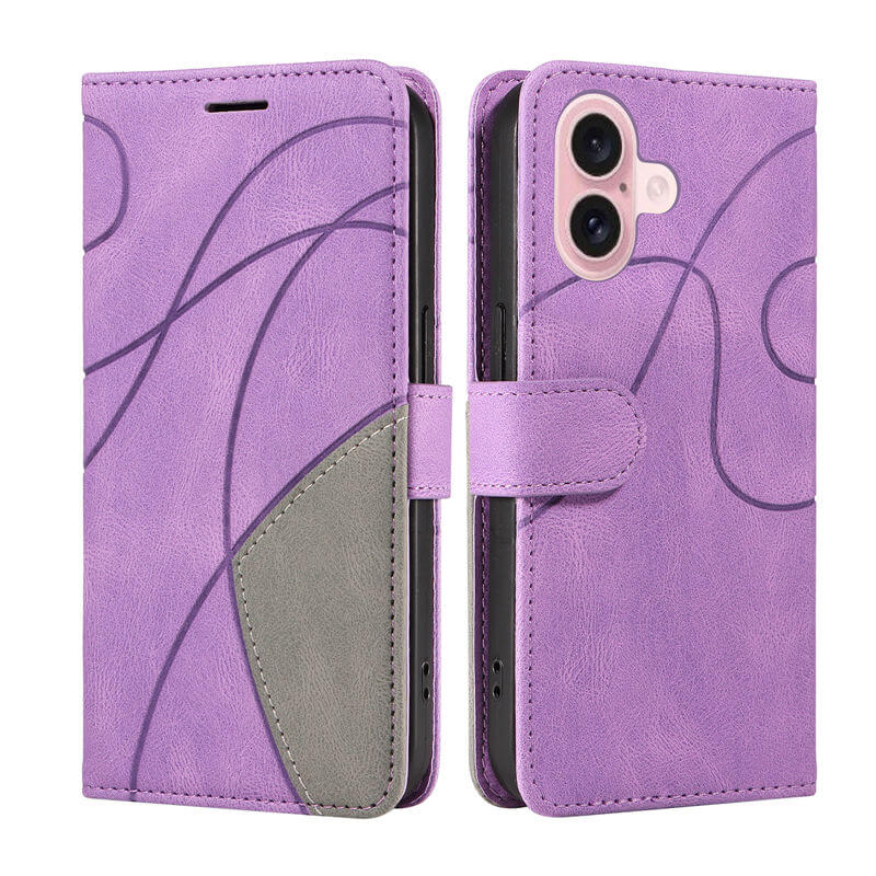 For iPhone 16 Dual-Color Splicing Wallet Magnetic Stand Case