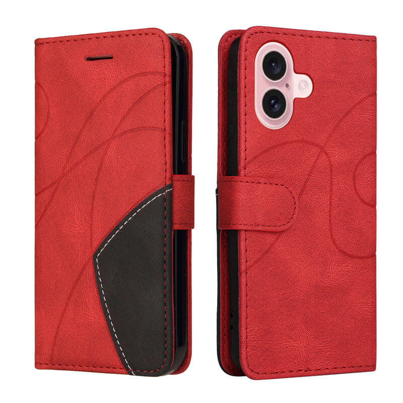 For iPhone 16 Dual-Color Splicing Wallet Magnetic Stand Case