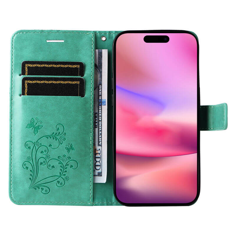 For iPhone 16 Butterfly Embossed Wallet Magnetic Case