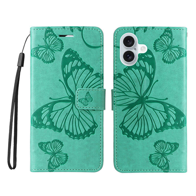 For iPhone 16 Plus Butterfly Embossed Wallet Magnetic Case