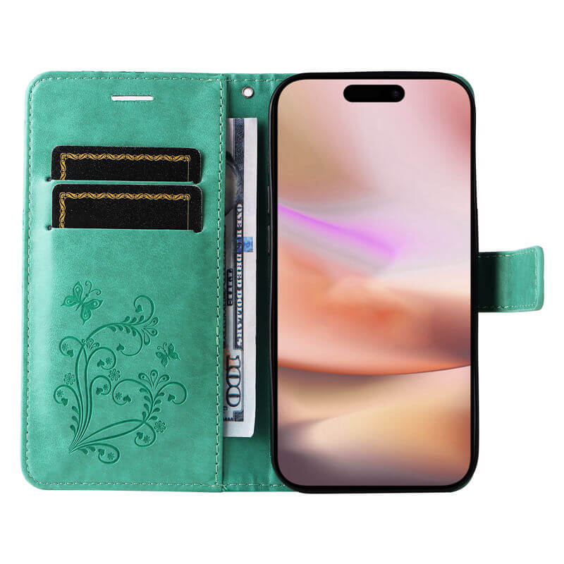 For iPhone 16 Plus Butterfly Embossed Wallet Magnetic Case