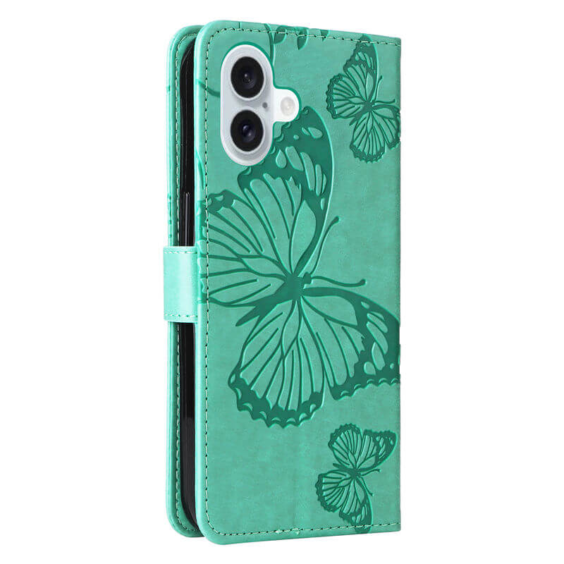 For iPhone 16 Plus Butterfly Embossed Wallet Magnetic Case