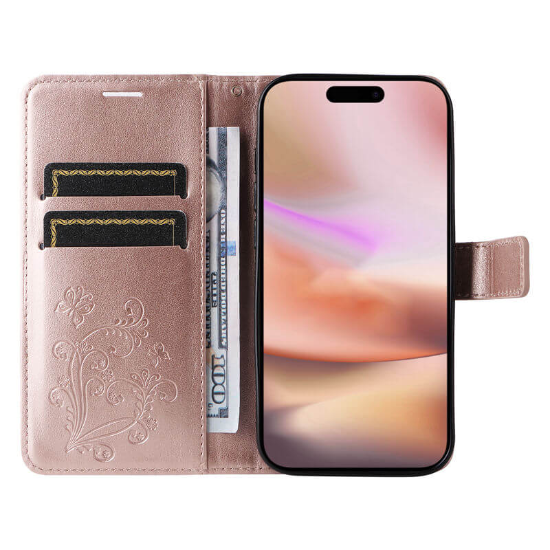 For iPhone 16 Plus Butterfly Embossed Wallet Magnetic Case