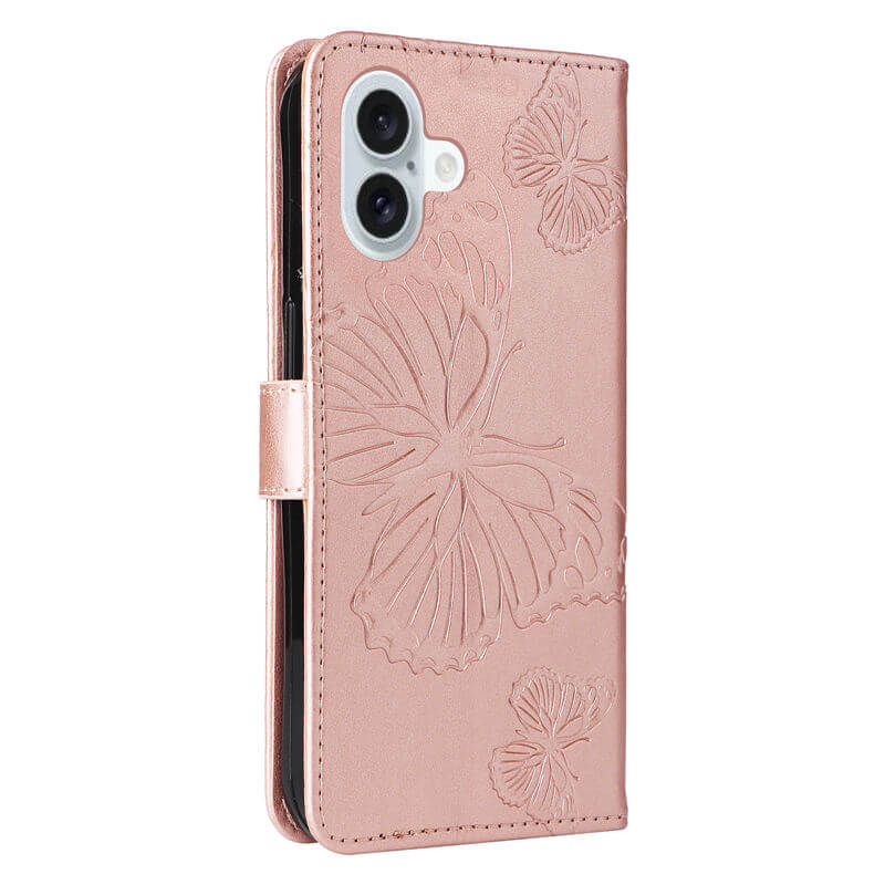 For iPhone 16 Plus Butterfly Embossed Wallet Magnetic Case