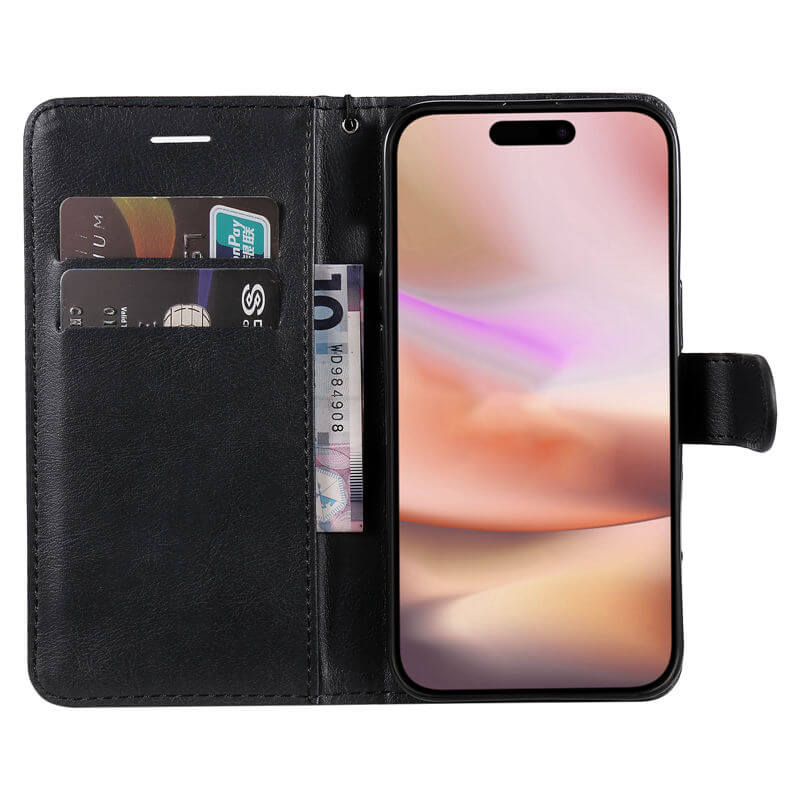 For iPhone 16 Plus Solid Color Wallet Magnetic Kickstand Case